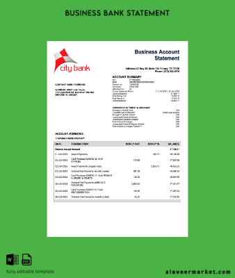 USA City Banka enterprise Hesap Özeti Word and PDF Şablon