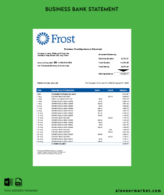 USA Frost enterprise Hesap Özeti Word and PDF format