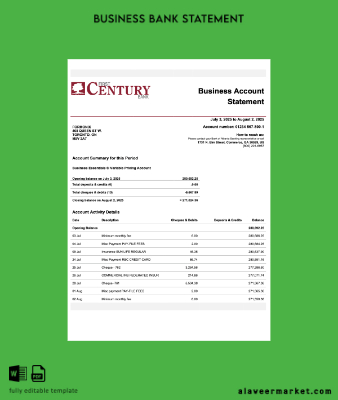 USA Gürcistan Gainesville First Century firm account Hesap Özeti Word and PDF Şablon