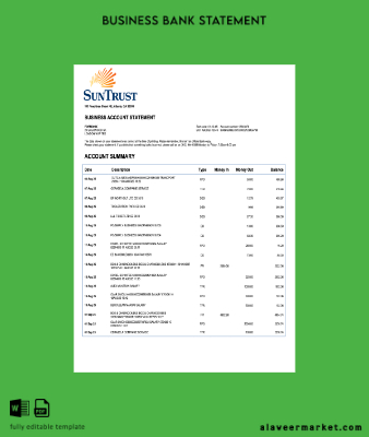 USA Gürcistan Sun Trust enterprise account Hesap Özeti Word and PDF Şablon