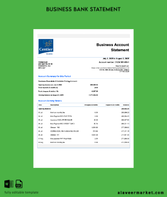 USA Hindistan Centier firm account Hesap Özeti Word and PDF Şablon