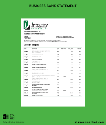 USA Integrity firm account Hesap Özeti Word and PDF Şablon