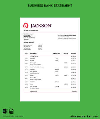 USA Jackson National organization account Hesap Özeti Word and PDF Şablon