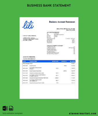 USA Lili organization account Hesap Özeti Word and PDF Şablon