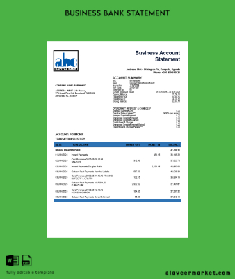 Uganda ABC Banka of Uganda enterprise Hesap Özeti Word and PDF format