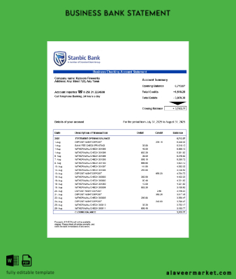 Uganda Stanbic firm account Hesap Özeti Word and PDF Şablon