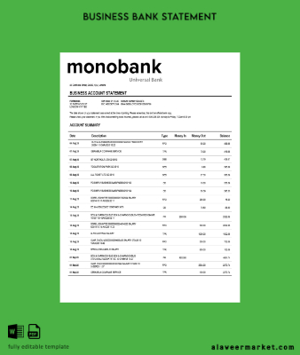 Ukrayna Banka enterprise account Hesap Özeti Word and PDF Şablon