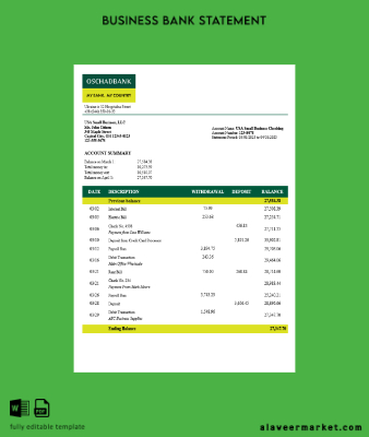 Ukrainian Banka enterprise Hesap Özeti Word and PDF Şablon