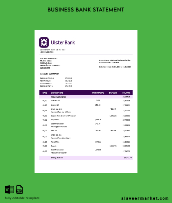 Ulster organization checking account Hesap Özeti Word and PDF format