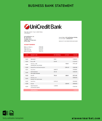 Kredi Banka corporate Hesap Özeti Word and PDF Şablon