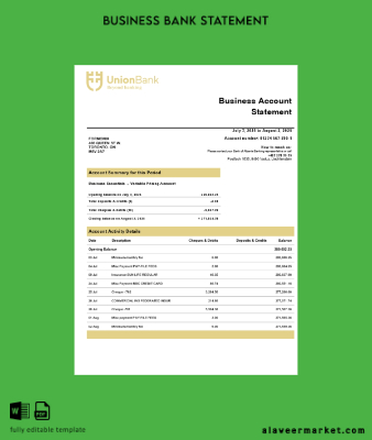 Union Banka AG Şirket checking account Hesap Özeti Word and PDF Şablon (1)