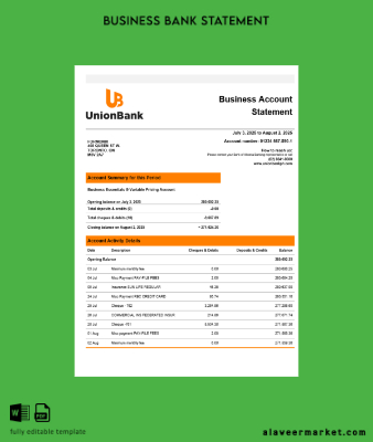 Banka Şirket Hesap Özeti Word and PDF format
