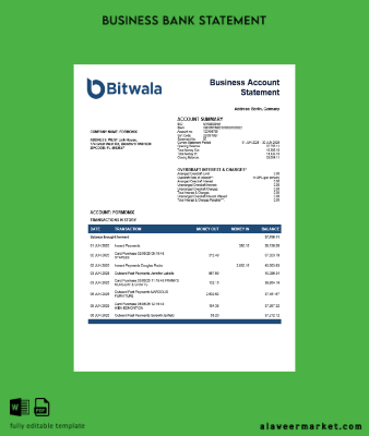 United Kingdom Bitwala firm account Hesap Özeti Word and PDF Şablon