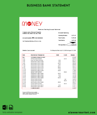United Kingdom M Plus Current enterprise Hesap Özeti Word and PDF Şablon