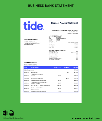 United Kingdom Kimlik Kartı enterprise Hesap Özeti Word and PDF Şablon