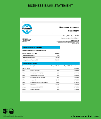 United Kingdom WestStein organization checking account Hesap Özeti Word and PDF Şablon