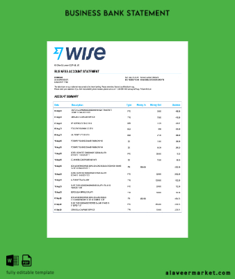 United Kingdom Wise enterprise Hesap Özeti Word and PDF Şablon