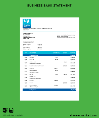 United Kingdom Yorkshire firm account Hesap Özeti Word and PDF Şablon