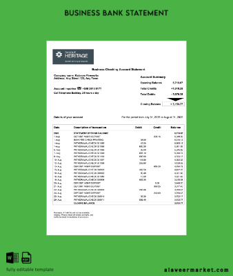 Uruguay Banque Heritage firm account Hesap Özeti Word and PDF Şablon