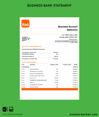 Uruguay Itau enterprise Hesap Özeti Word and PDF Şablon
