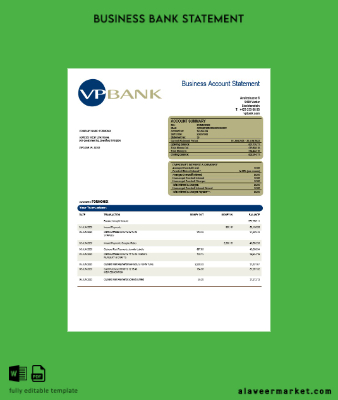 VP Banka firm account Hesap Özeti Word and PDF Şablon