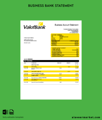 Banka Şirket account Hesap Özeti Word and PDF Şablon