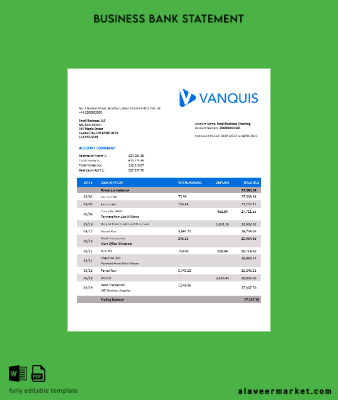 Vanquis Banka organization account Hesap Özeti Word and PDF Şablon