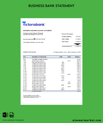 Banka firm account Hesap Özeti Word and PDF Şablon (1)