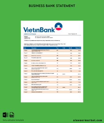 Vietin Banka firm account Hesap Özeti Word and PDF Şablon