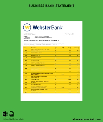 Webster Banka İşletme Hesap Özeti Word and PDF Şablon