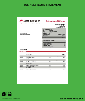 Wing Lung Banka Şirket account Hesap Özeti Word and PDF Şablon