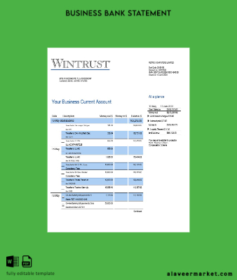 Wintrust Financial Banka enterprise account Hesap Özeti Word and PDF Şablon