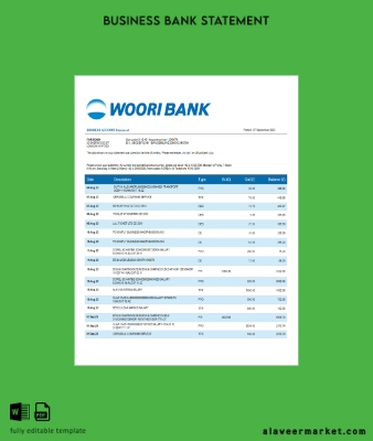 Woori Banka İşletme Hesap Özeti Word and PDF Şablon