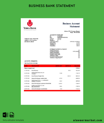 Yoma organization checking account Hesap Özeti Word and PDF Şablon (1)