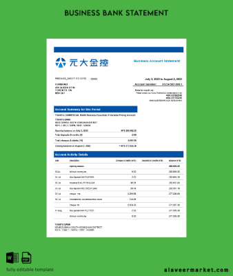 Yuanta Securities Banka organization account Hesap Özeti Word and PDF Şablon