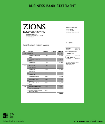 Zions Bancorporation Banka İşletme checking account Hesap Özeti Word and PDF Şablon
