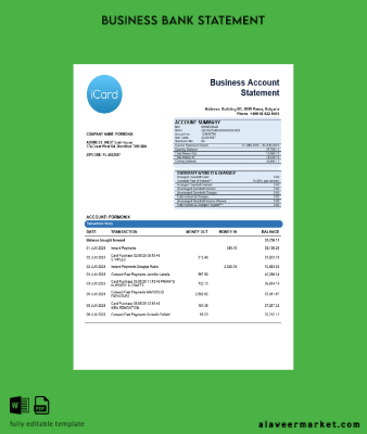 Kart İşletme Banka Hesap Özeti Word and PDF format