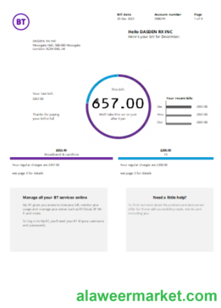 BT telecommunications utility business bill, SCR