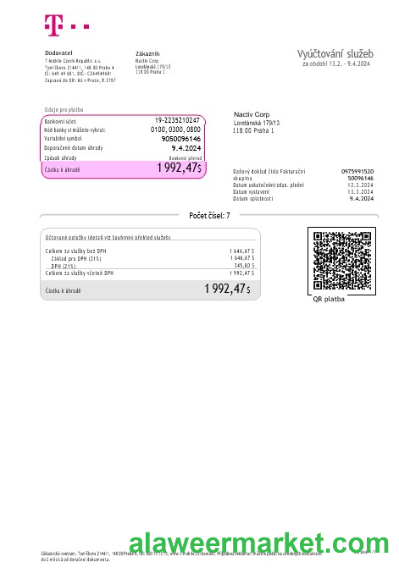 Czech Republic T Mobile business utility bill Word and PDF template (2)