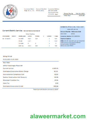 Egyptian Electricity utility business bill, SCR