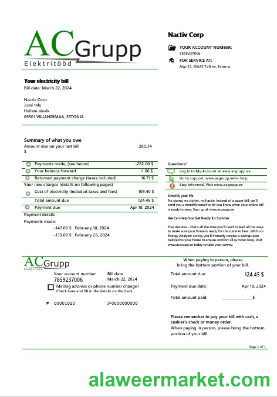 Estonia AC Grupp O_ electricity business utility bill template in Word and PDF formats