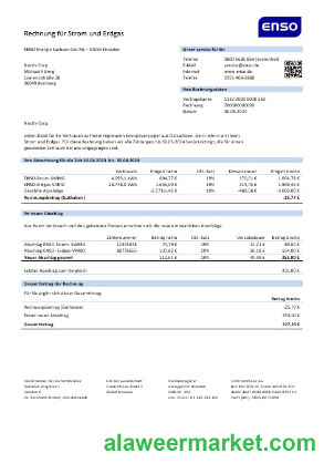 Germany ENSO rechnung f_r strom und erdgas business utility bill template in Word and PDF formats1