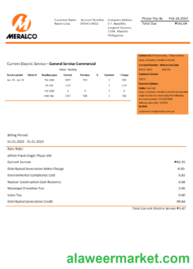 Manila Electric Company (Meralco) electricity utility business bill SCR