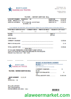 Maryland American Water Co utility business bill, SCR