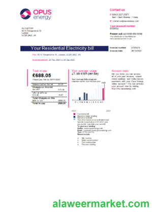 Opus Energy electricity utility business bill, page 1, SCR