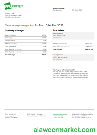 Ovo Energy electricity business bill, SCR