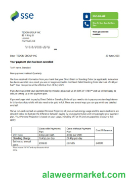 SSE Energy utility business bill, Word and PDF template, version 1