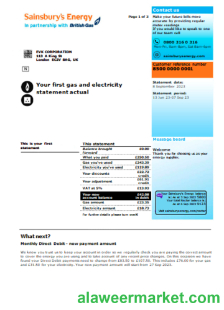Sainsbury- Energy (British Gas) business utility bill, page 1, SCR