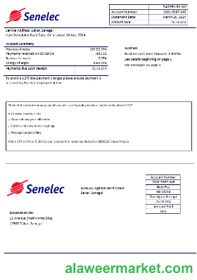 Senegal Senelec Agence Sacr_ Coeur Company electricity business utility bill template in Word and PDF formats