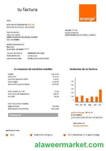Spain Orange easy fillable business utility bill template in Word and PDF formats